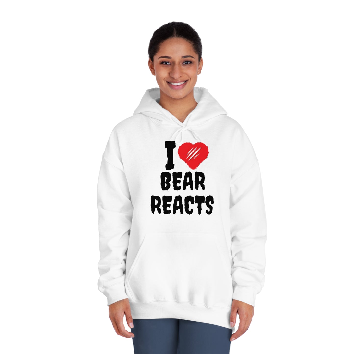 I Love Bear Reacts Cozy Hoodie (Clawed Bear Heart)