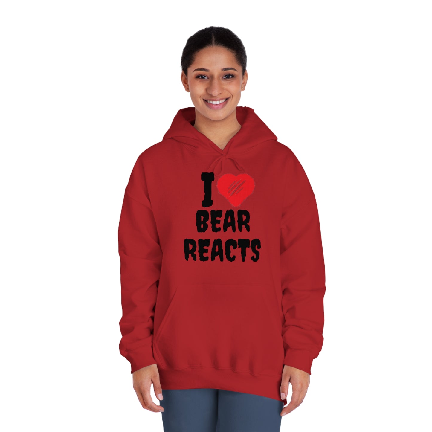 I Love Bear Reacts Cozy Hoodie (Clawed Bear Heart)