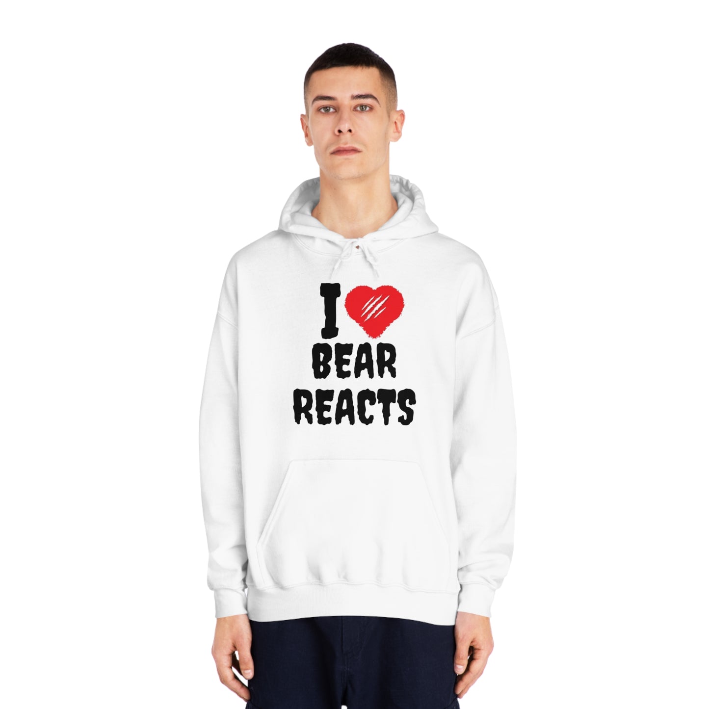 I Love Bear Reacts Cozy Hoodie (Clawed Bear Heart)