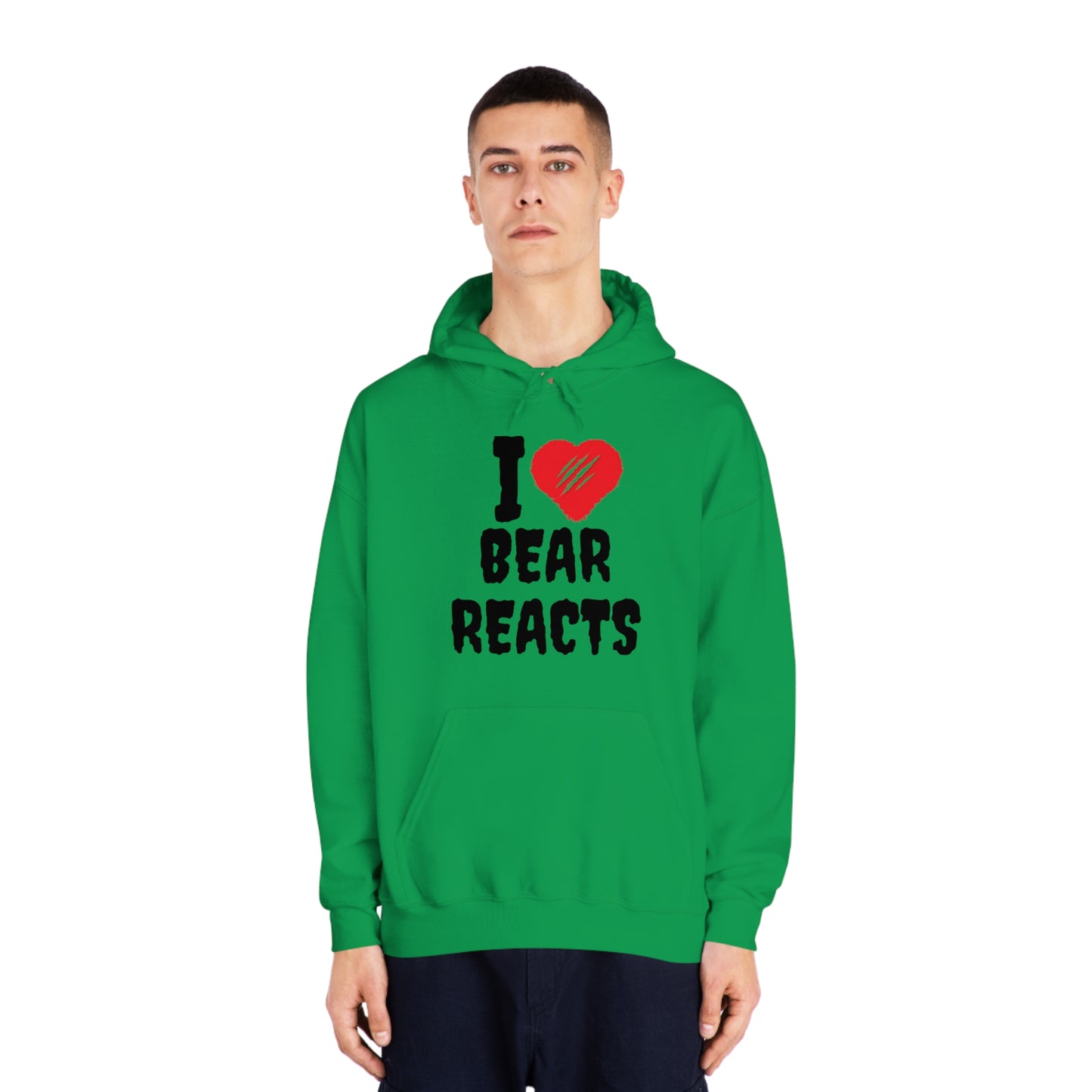 I Love Bear Reacts Cozy Hoodie (Clawed Bear Heart)