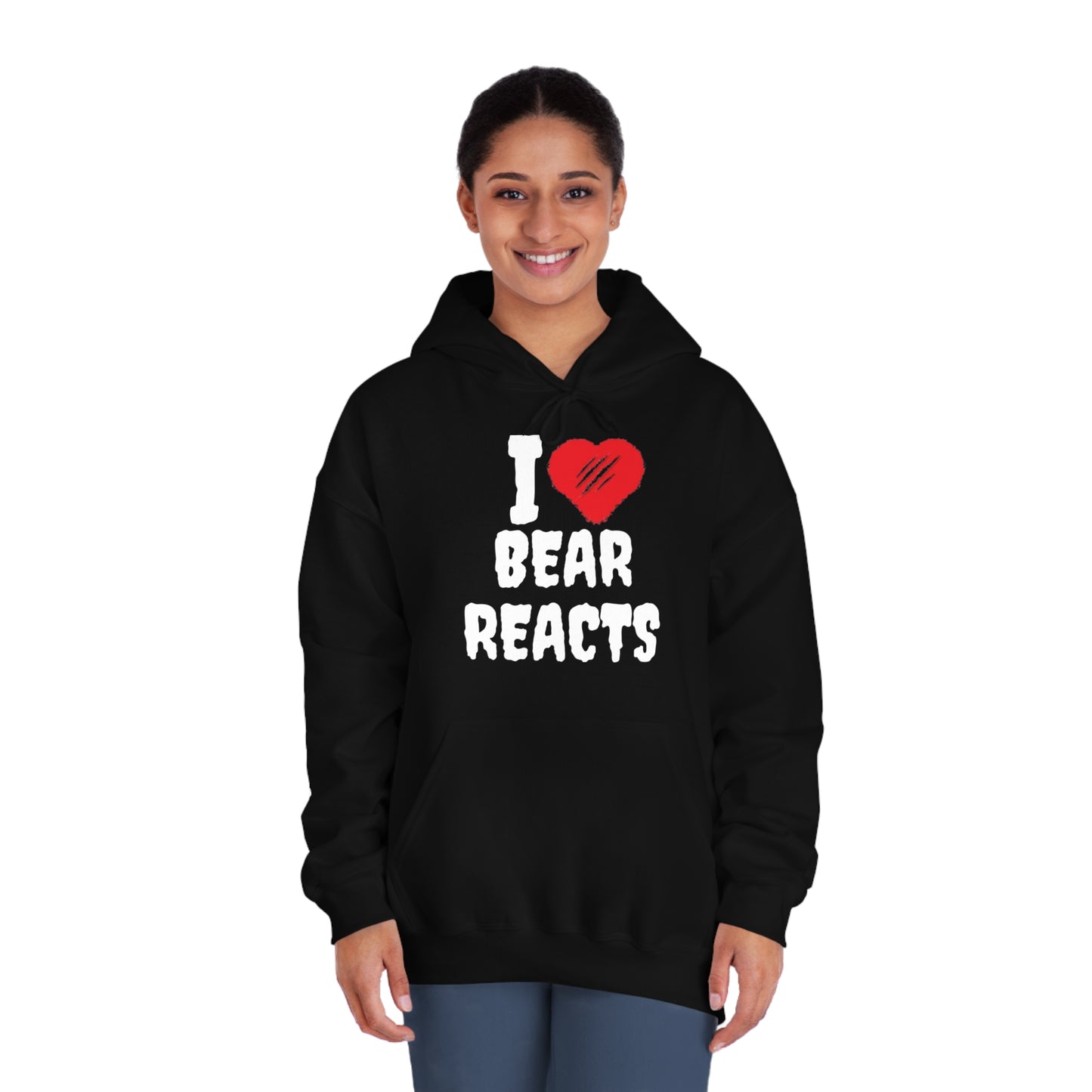 I Love Bear Reacts Cozy Hoodie (Clawed Bear Heart)